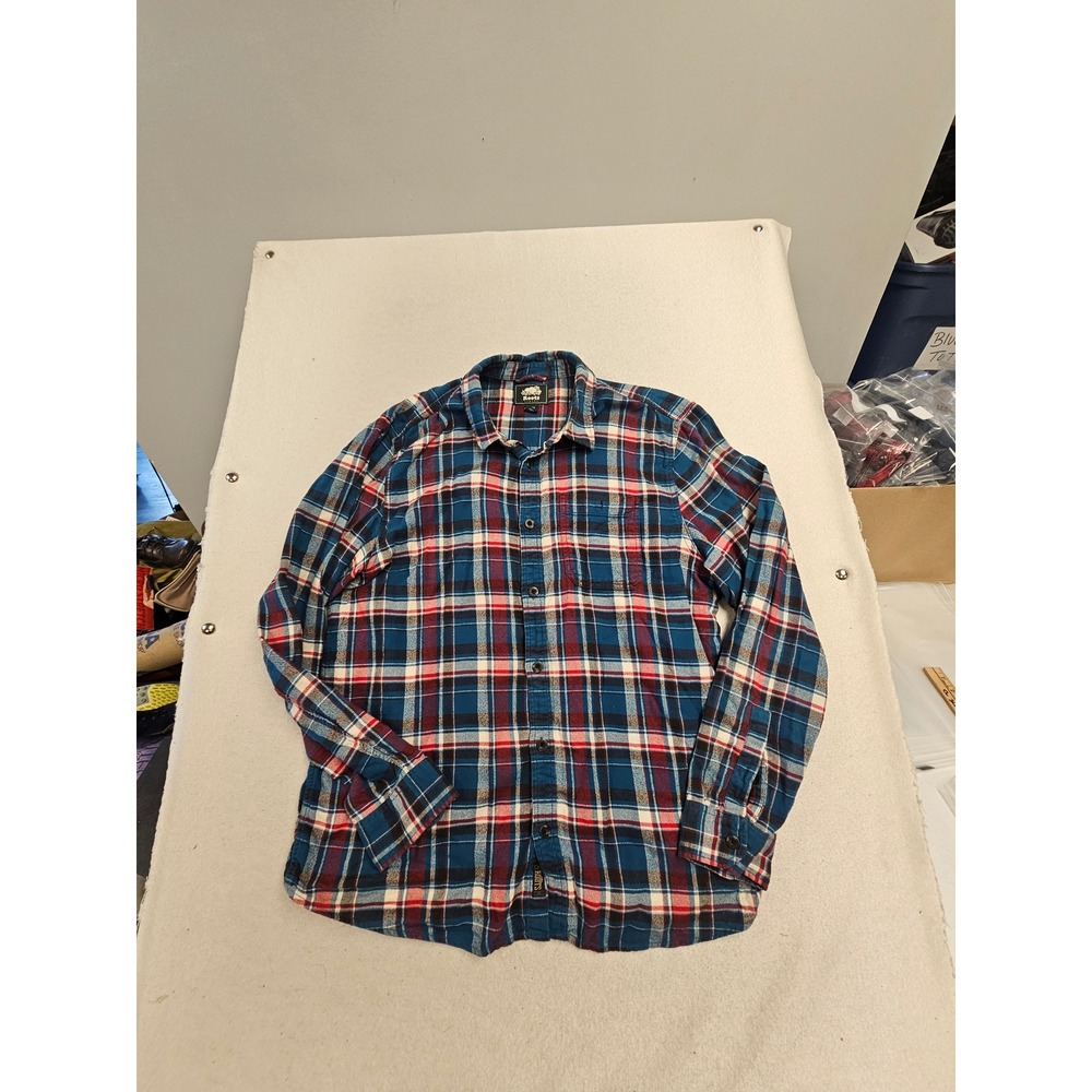 Roots Canada Mens XL Blue Red Plaid Flannel Button‎ Down Long Sleeve Shirt